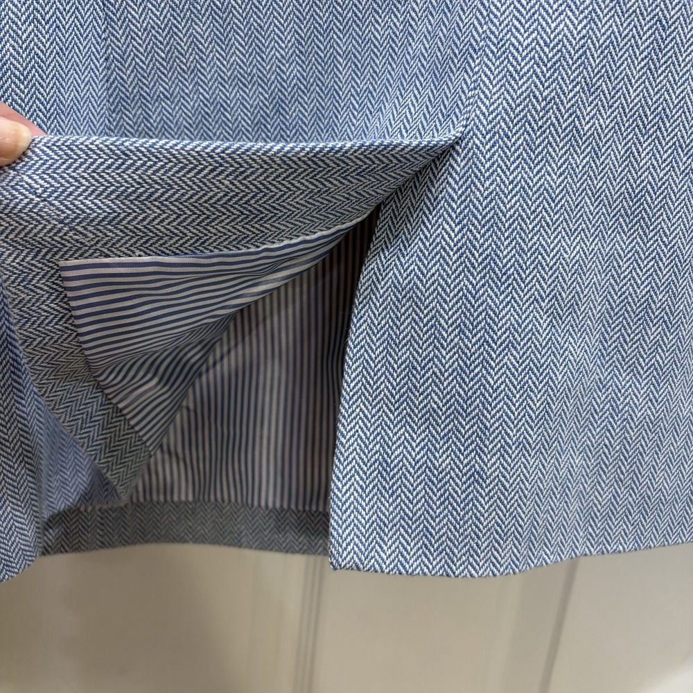 J. Crew Blazer Jacket Women's 14 Blue Herringbone One Button Linen Cotton Blend - Picture 8 of 13